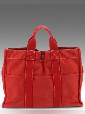 Hermes MM Hermès Fourre-Tout Red Canvas Tote Bag